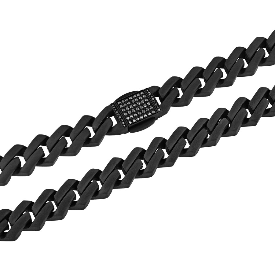 Robert Alton 1/2ctw Diamond Clasp Black Matte Finish Stainless Steel Chain In Black