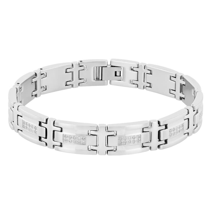 Robert Alton 1/2ctw Diamond Stainless Steel Double Row Men's Link Bracelet In Silver Tone
