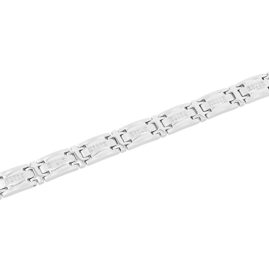 Robert Alton 1/2ctw Diamond Stainless Steel Double Row Men's Link Bracelet In Silver Tone