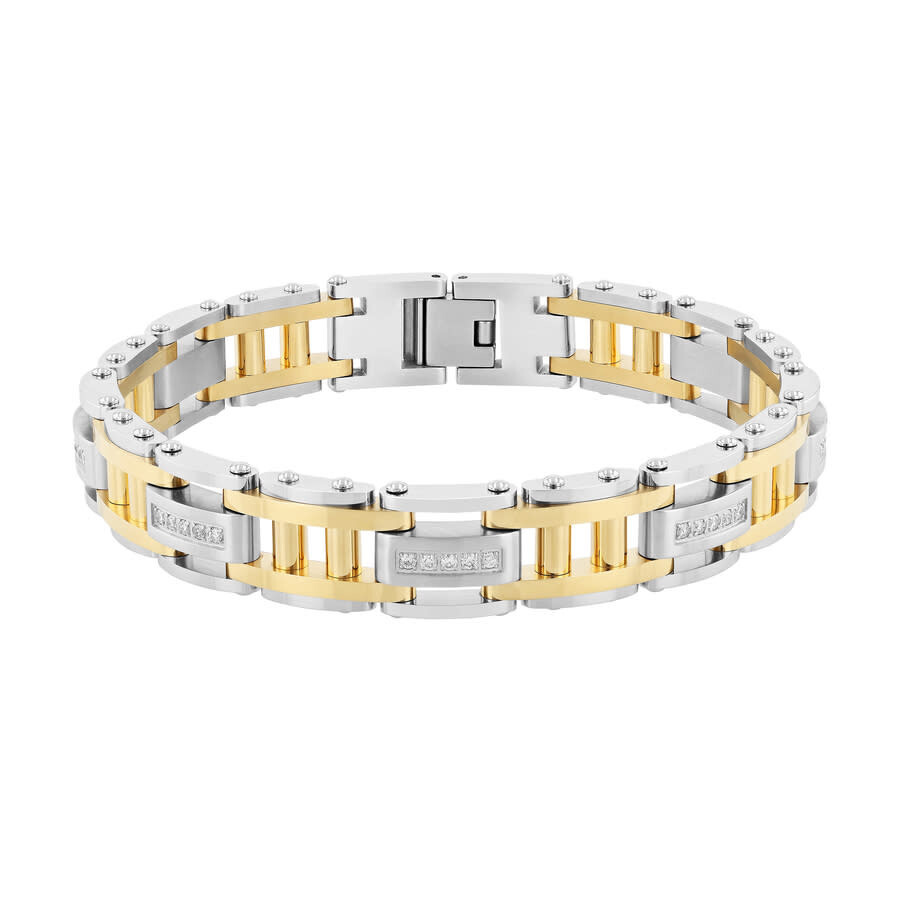 Robert Alton 1/2ctw Diamond Stainless Steel With Two-tone Finish Men's Link Bracelet In Two-tone