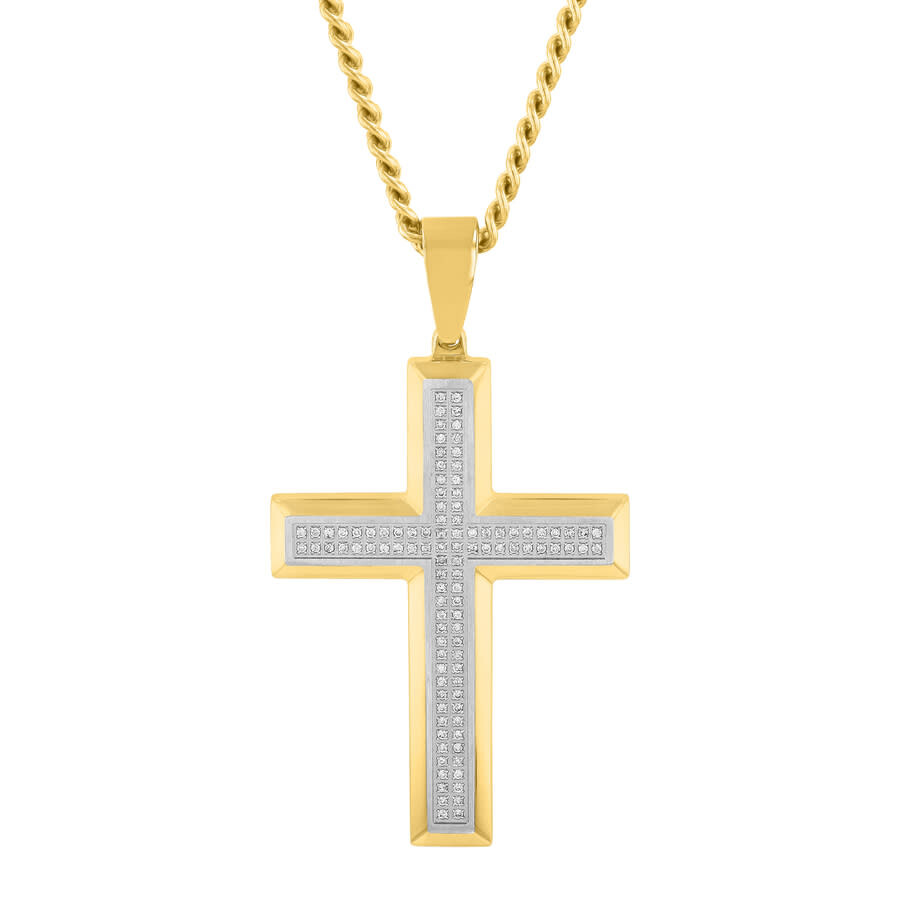 Robert Alton 1/2ctw Diamond Stainless Steel With Yellow Finish Cross Pendant In Yellow