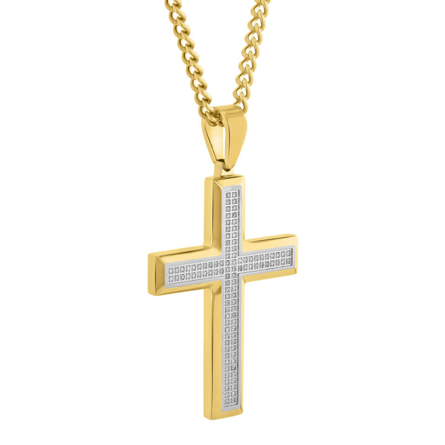 Robert Alton 1/2ctw Diamond Stainless Steel With Yellow Finish Cross Pendant In Yellow