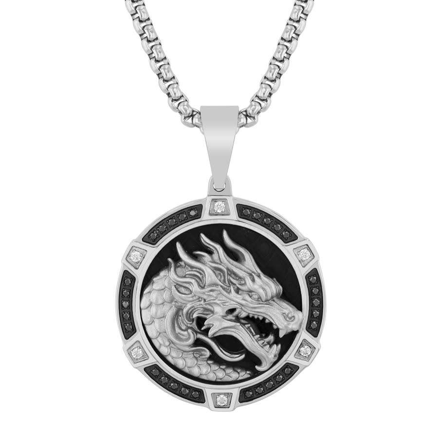 Robert Alton 1/3ctw Black Diamond Stainless Steel & Black Finish White Dragon Pendant In Two Tone