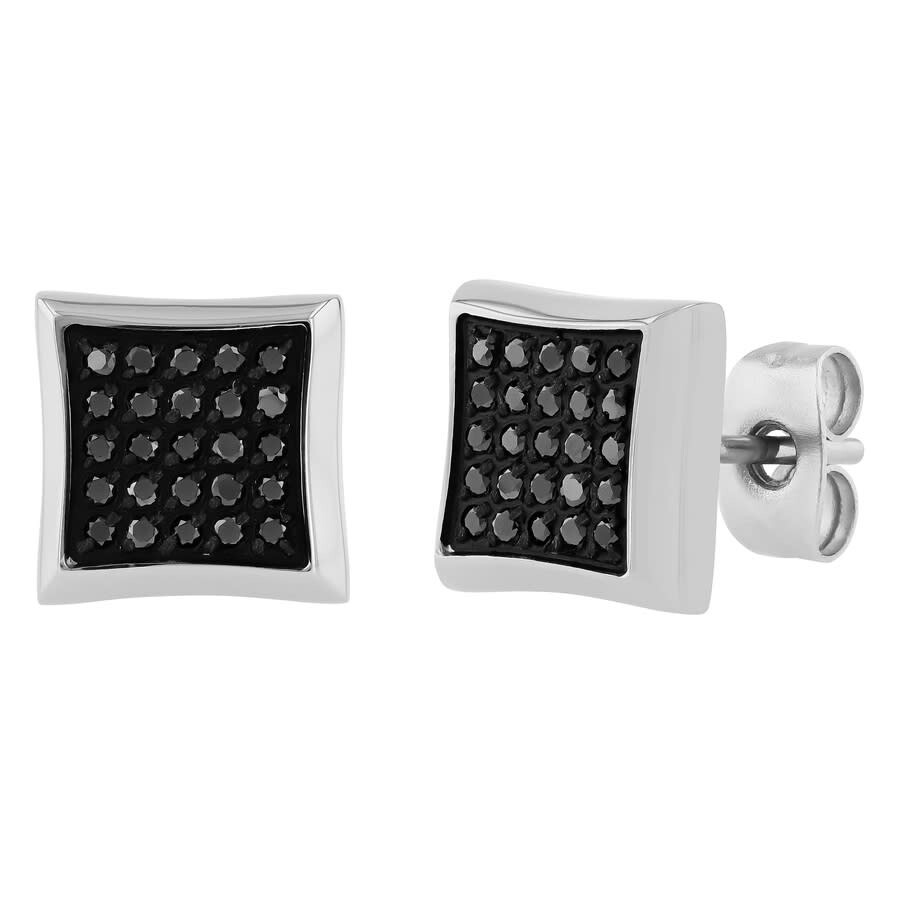 Shop Robert Alton 1/4ctw Black Diamond Stainless Steel Square Stud Earrings In White