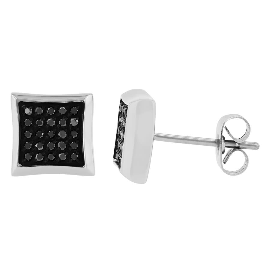 Shop Robert Alton 1/4ctw Black Diamond Stainless Steel Square Stud Earrings In White