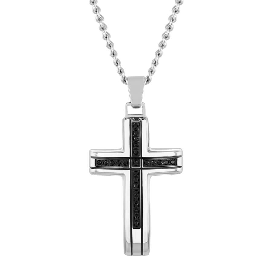 Shop Robert Alton 1/4ctw Black Diamond Stainless Steel With Black Finish Cross Pendant In Two-tone