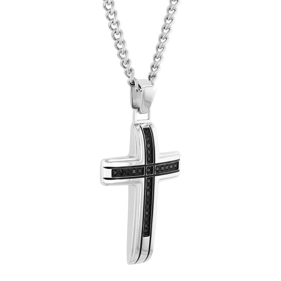 Shop Robert Alton 1/4ctw Black Diamond Stainless Steel With Black Finish Cross Pendant In Two-tone