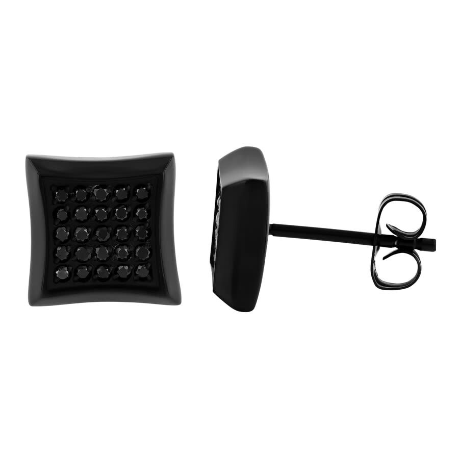 Robert Alton 1/4ctw Black Diamond Stainless Steel With Black Finish Men's Square Stud Earrings In Black