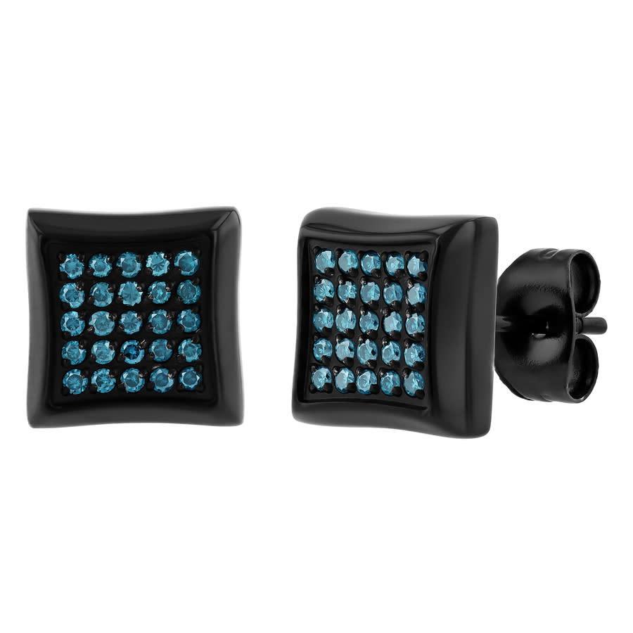 Robert Alton 1/4ctw Blue Diamond Stainless Steel With Black Square Earring