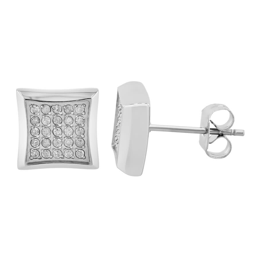 Robert Alton 1/4ctw Diamond Stainless Steel Men's Square Stud Earrings In White