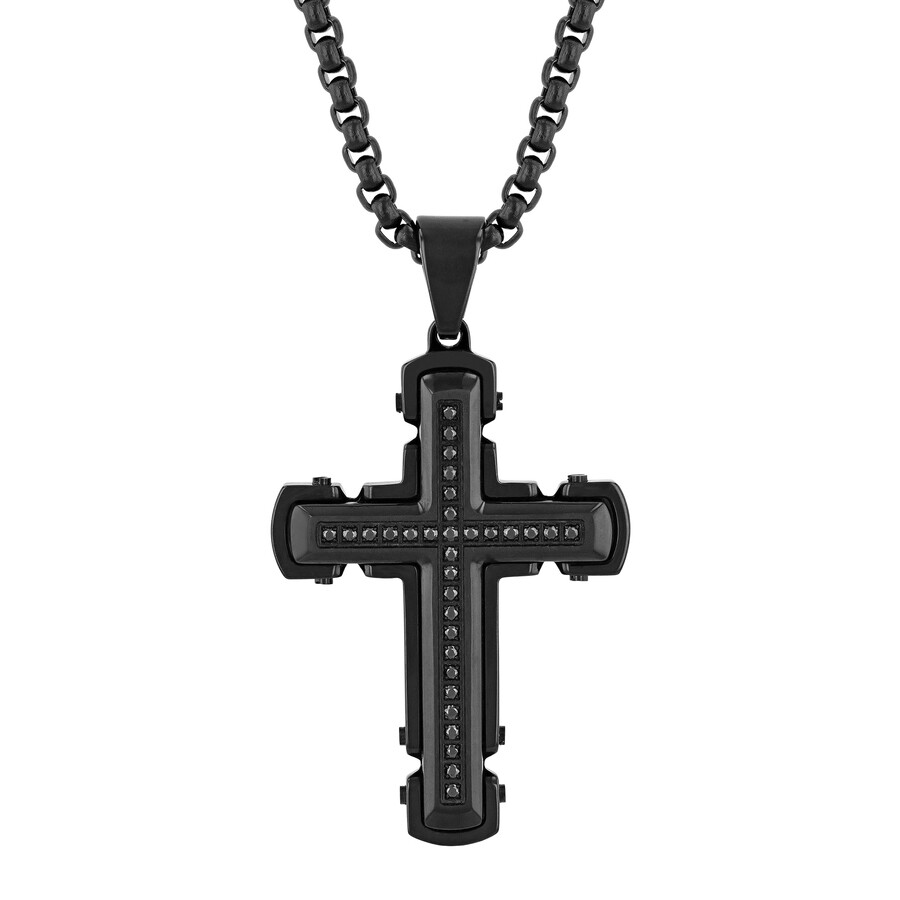 Shop Robert Alton 1/4ctw Diamond Stainless Steel With Black Finish Cross Pendant