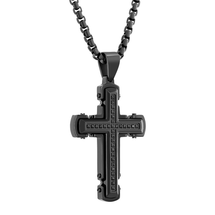 Robert Alton 1/4ctw Diamond Stainless Steel With Black Finish Cross Pendant In Black