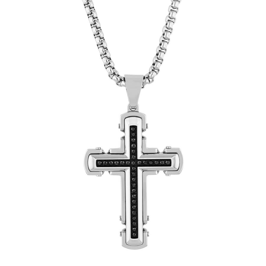 Shop Robert Alton 1/4ctw Diamond Stainless Steel With Black Finish Cross Pendant In Two-tone