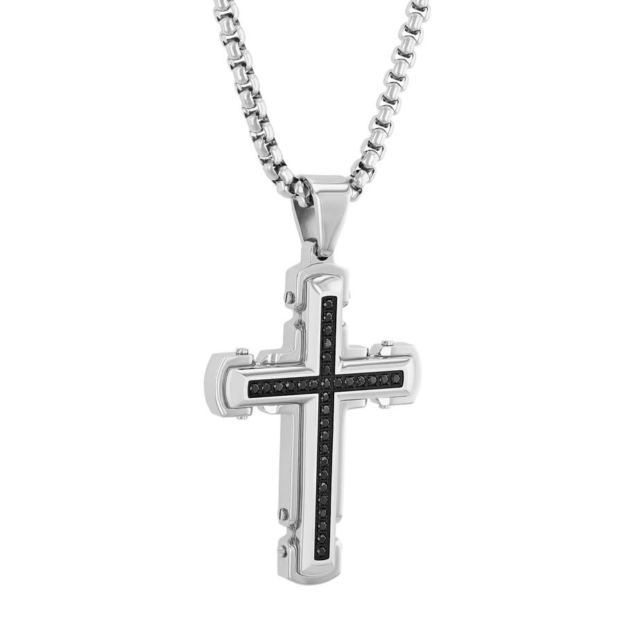 Shop Robert Alton 1/4ctw Diamond Stainless Steel With Black Finish Cross Pendant In Two-tone