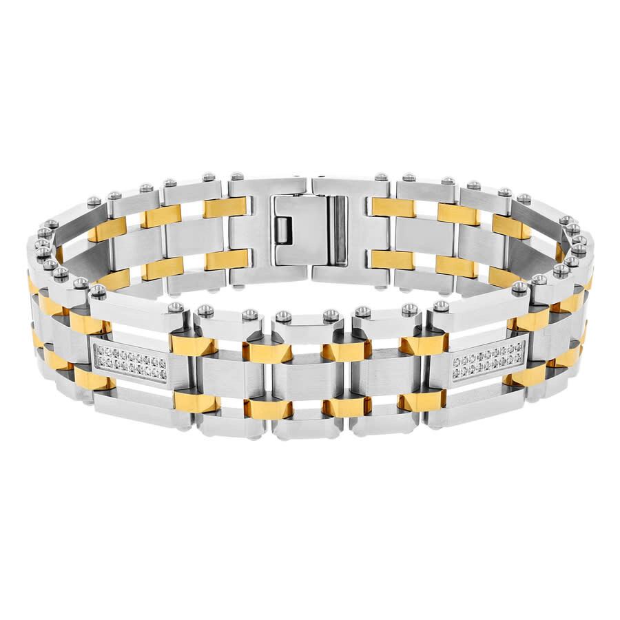 Shop Robert Alton 1/4ctw Diamond Stainless Steel With Yellow Finish Men's Link Bracelet In Silver-tone