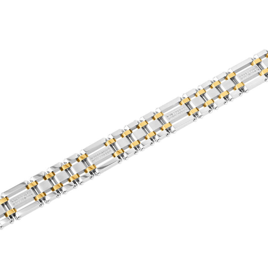 Robert Alton 1/4ctw Diamond Stainless Steel With Yellow Finish Men's Link Bracelet In Silver-tone