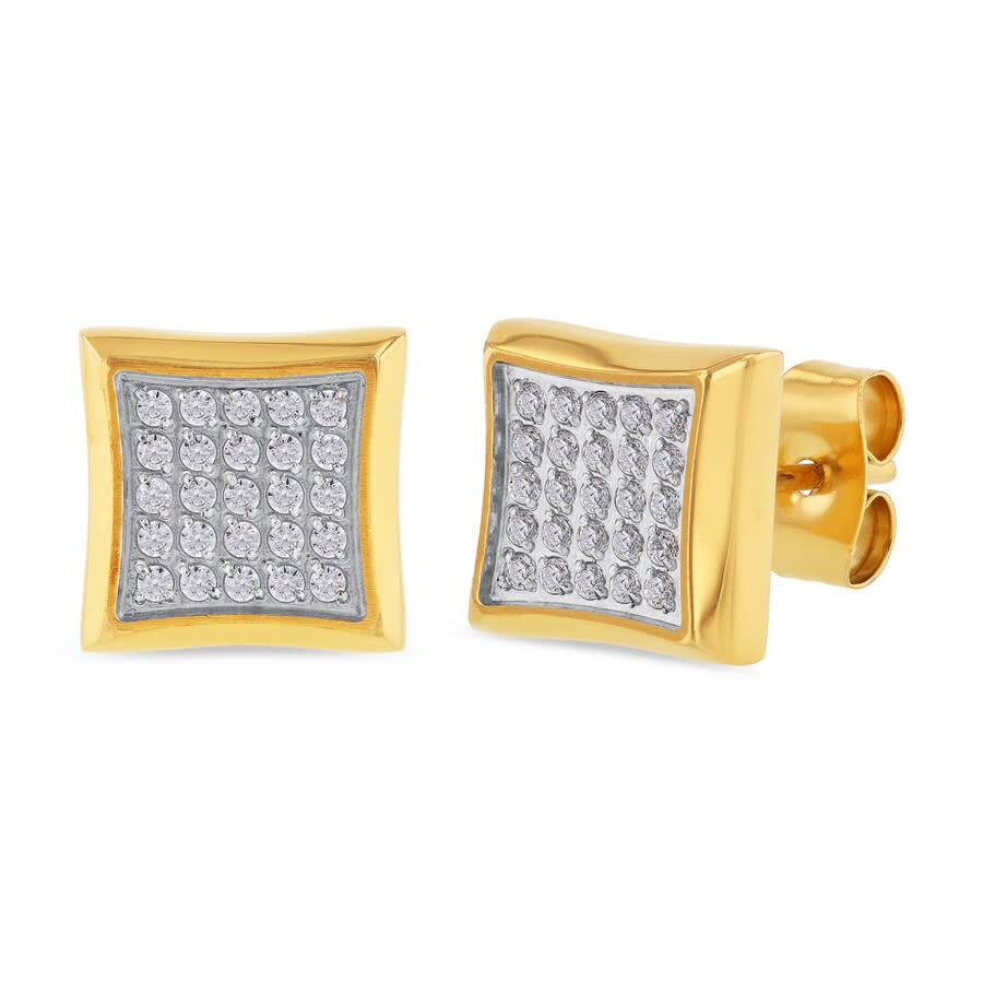 Robert Alton 1/4ctw Diamond Stainless Steel With Yellow Finish Men's Square Stud Earrings In Yellow