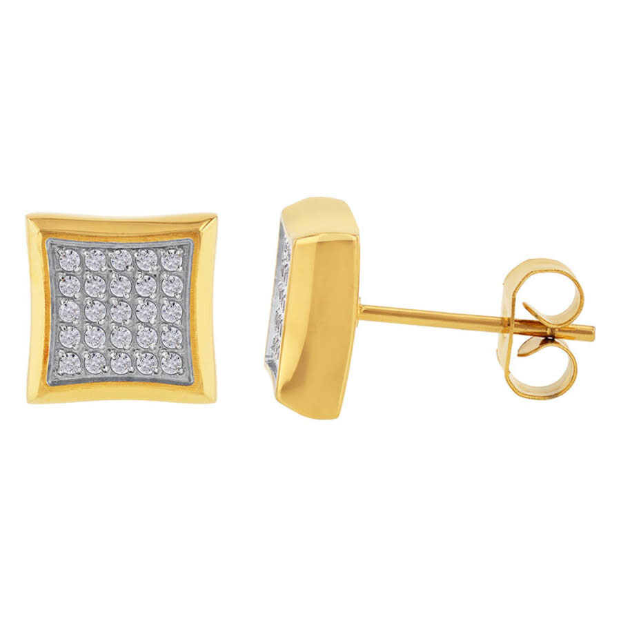 Robert Alton 1/4ctw Diamond Stainless Steel With Yellow Finish Men's Square Stud Earrings In Yellow