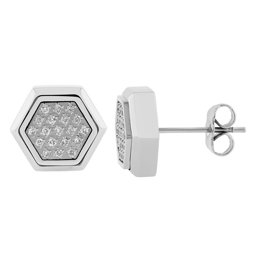 Shop Robert Alton 1/5ctw Diamond Stainless Steel Hexagon Stud Earrings In White