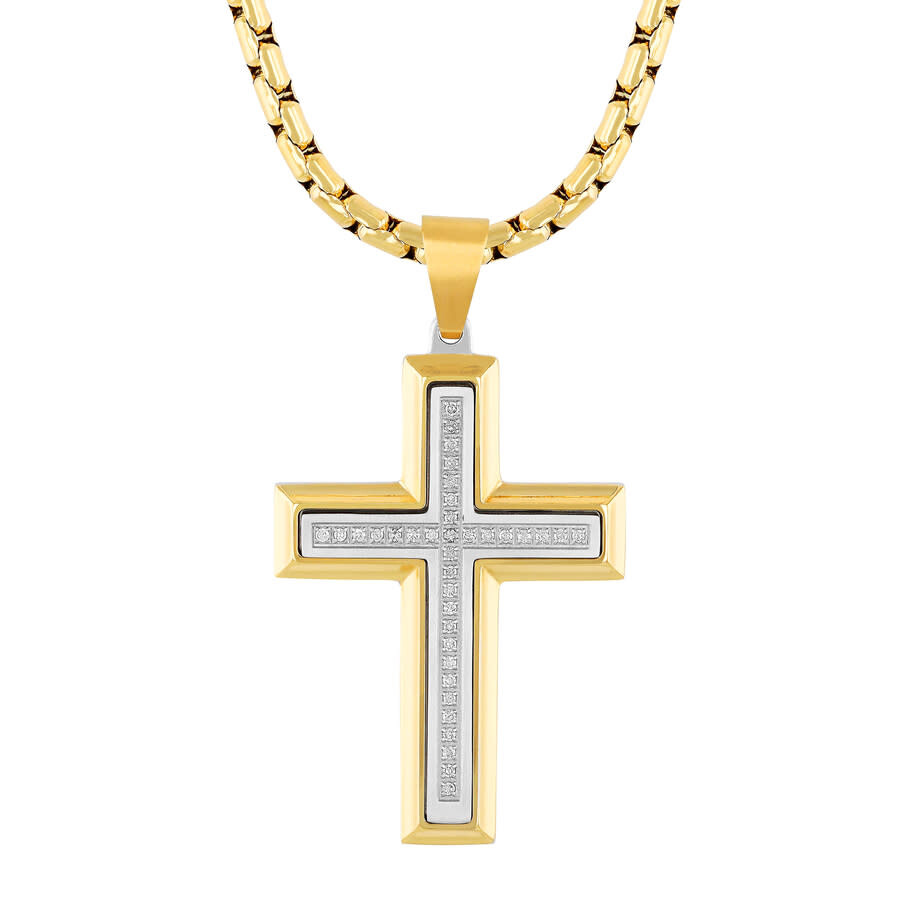 Shop Robert Alton 1/5ctw Diamond Stainless Steel With Yellow Finish Cross Pendant In Two-tone