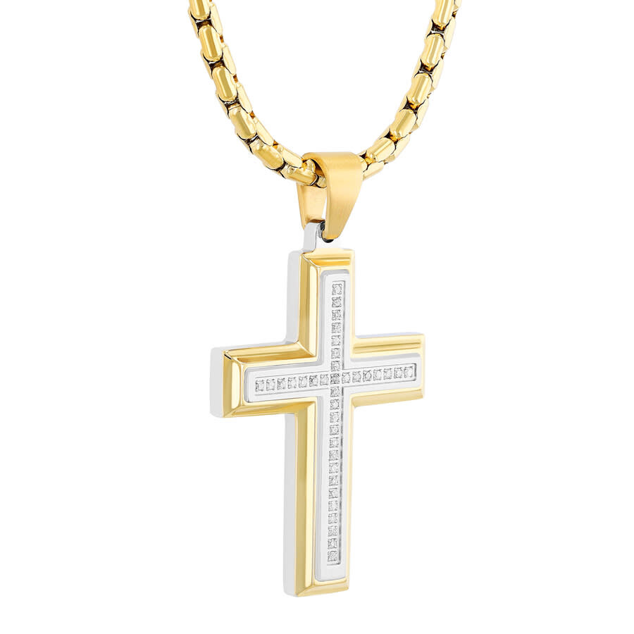 Robert Alton 1/5ctw Diamond Stainless Steel With Yellow Finish Cross Pendant In Two-tone