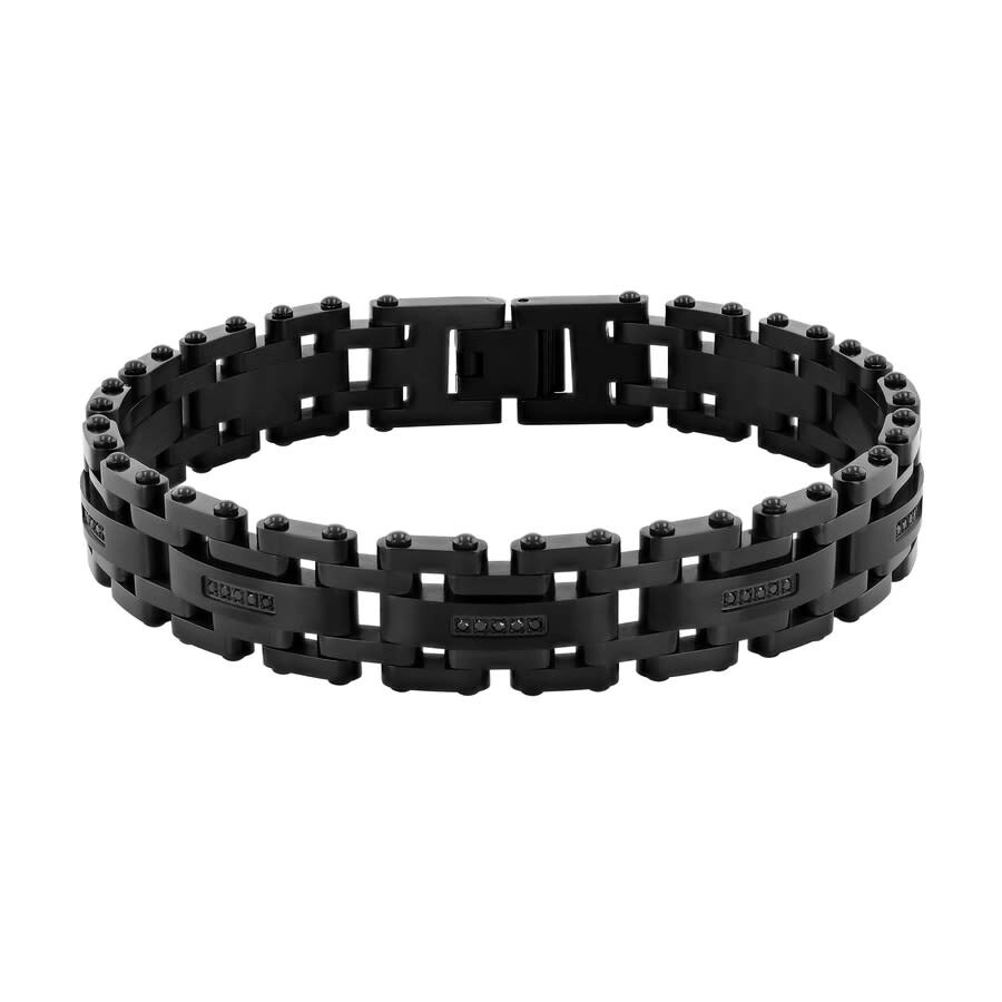 Robert Alton 1/6CTW Black Diamond Stainless Steel Men's Link Bracelet