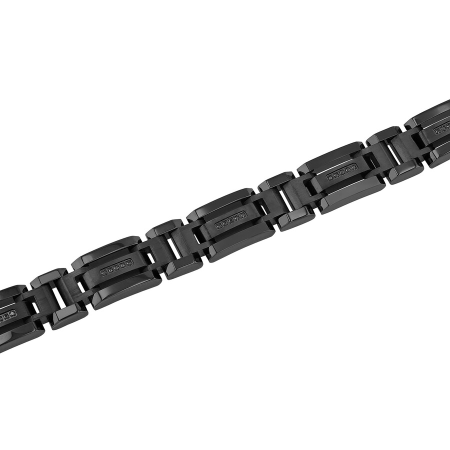 Robert Alton 1/6ctw Black Diamond Stainless Steel With Black Finish Men's H-link Bracelet In Black