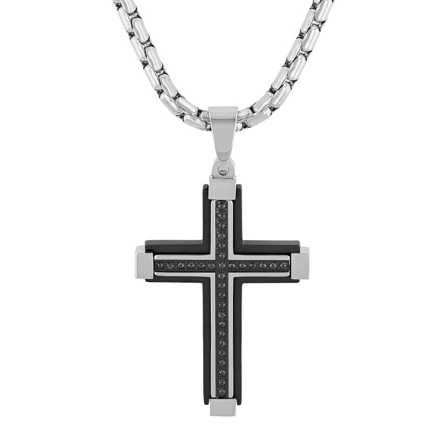 Shop Robert Alton 1/6ctw Diamond Stainless Steel With Black Finish Cross Pendant In Two-tone