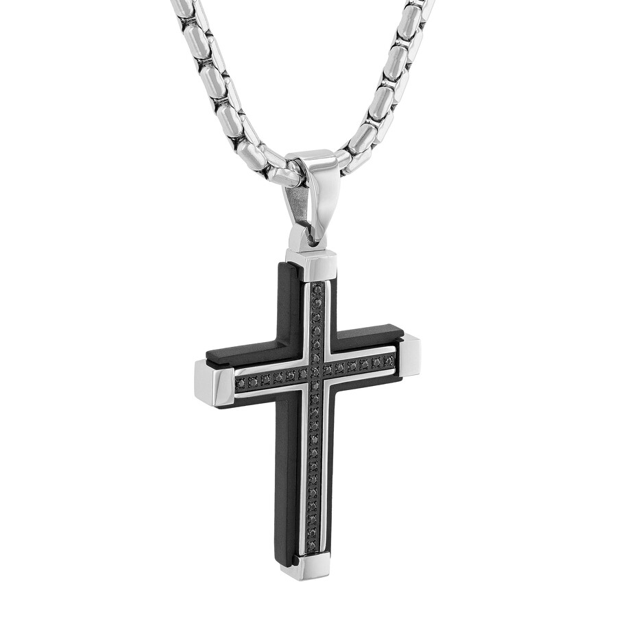 Shop Robert Alton 1/6ctw Diamond Stainless Steel With Black Finish Cross Pendant In Two-tone