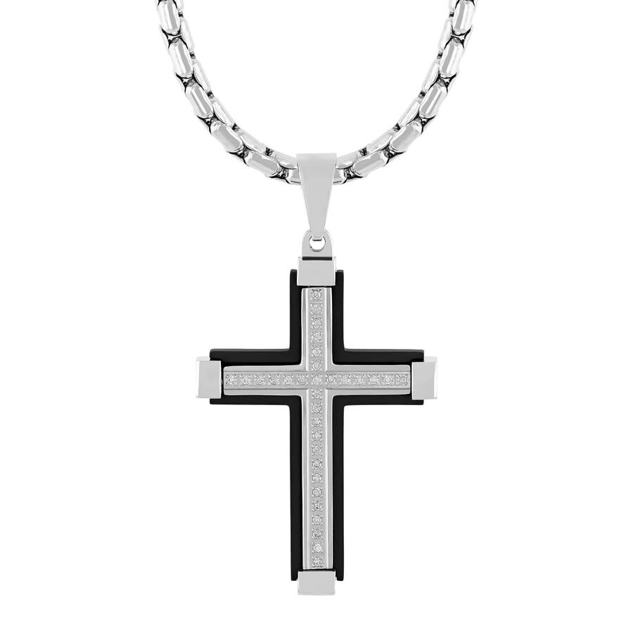 ROBERT ALTON ROBERT ALTON 1/6CTW DIAMOND STAINLESS STEEL WITH BLACK & WHITE FINISH CROSS PENDANT