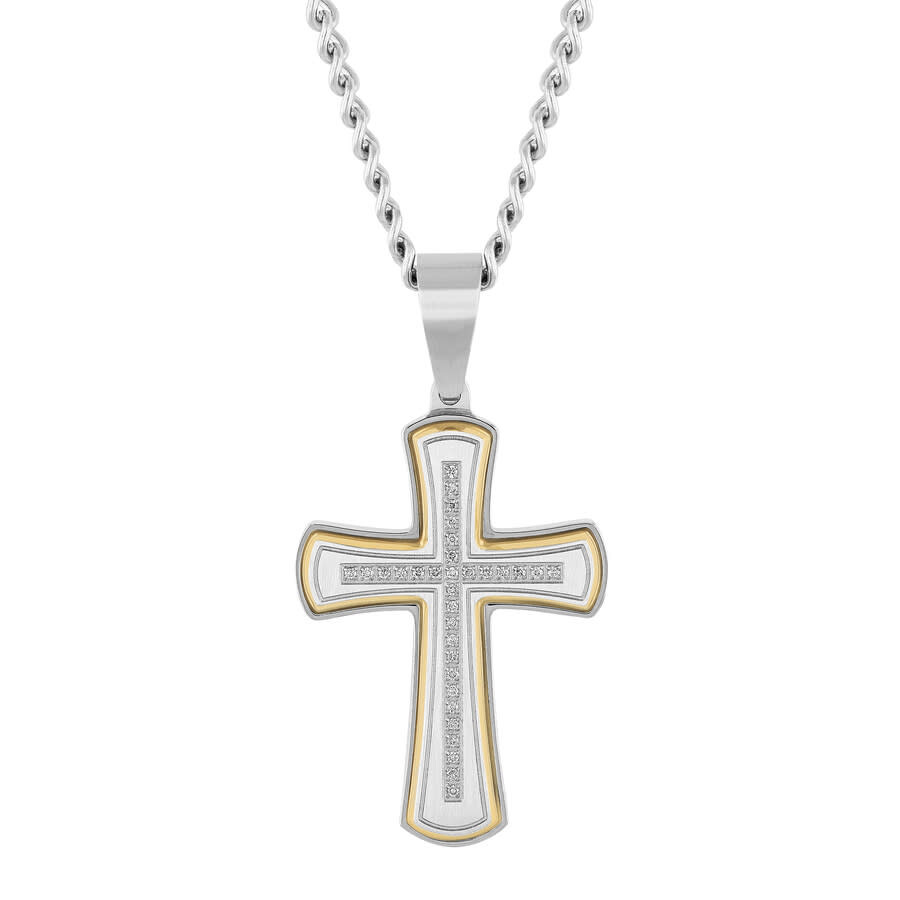 Shop Robert Alton 1/6ctw Diamond Stainless Steel With Yellow Finish Cross Pendant In Two-tone