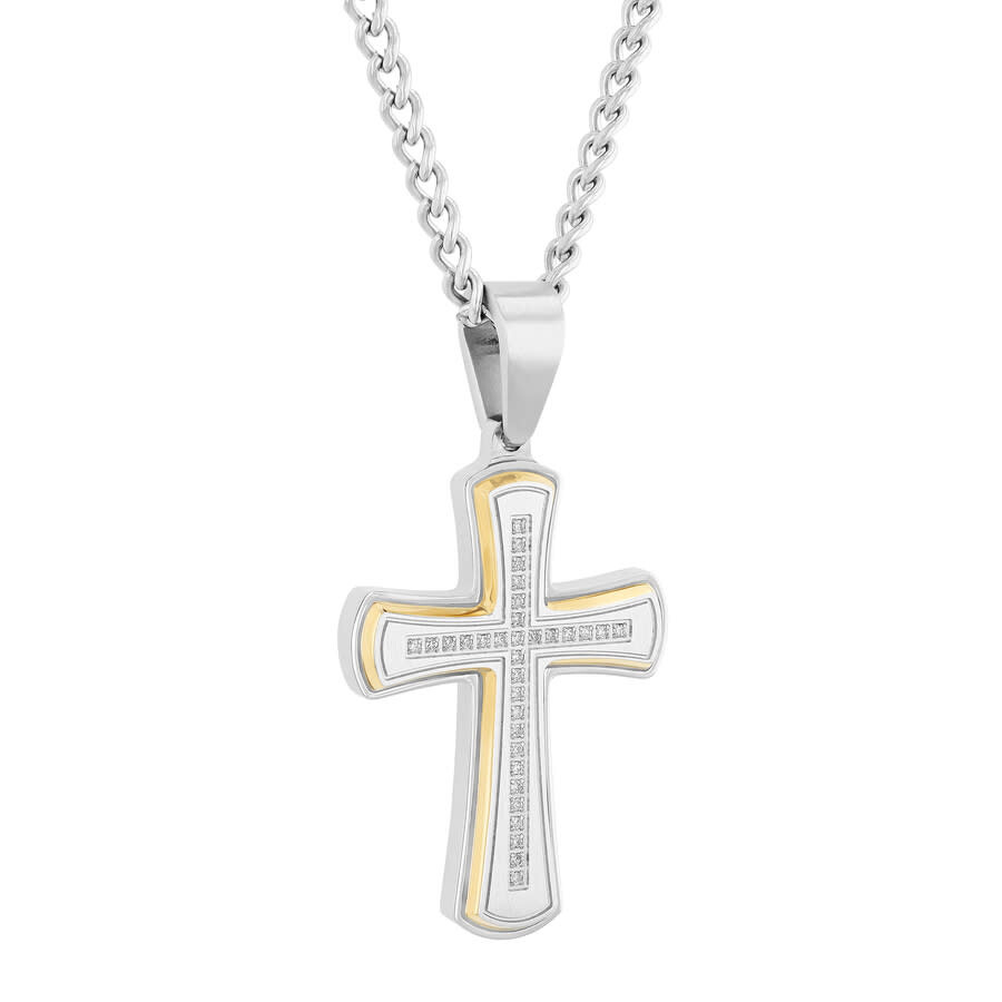 Robert Alton 1/6ctw Diamond Stainless Steel With Yellow Finish Cross Pendant In Two-tone