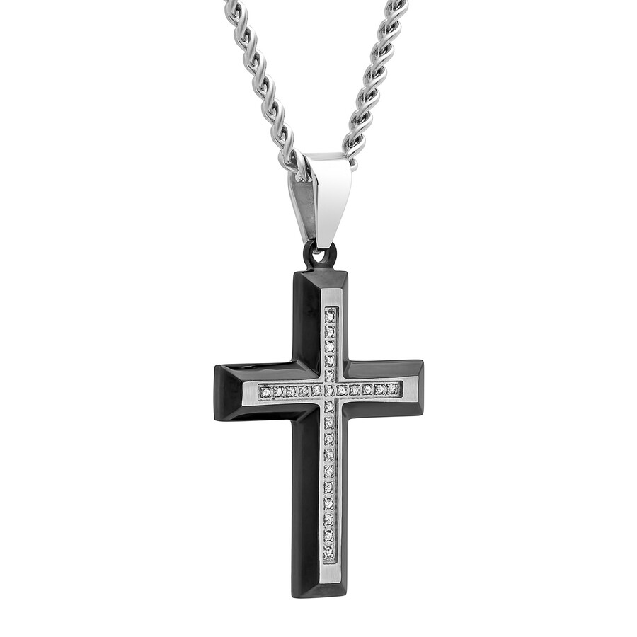 Robert Alton 1/8ctw Diamond Stainless Steel With Black & White Finish Cross Pendant In Two-tone