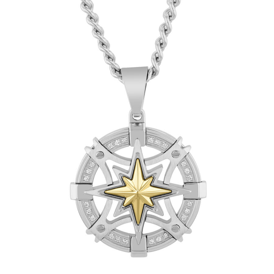 Shop Robert Alton 1/8ctw Diamond Stainless Steel With Yellow Finish Compass Pendant In Two-tone