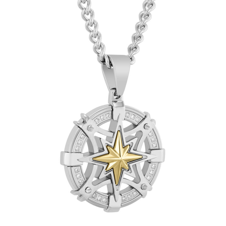 Shop Robert Alton 1/8ctw Diamond Stainless Steel With Yellow Finish Compass Pendant In Two-tone