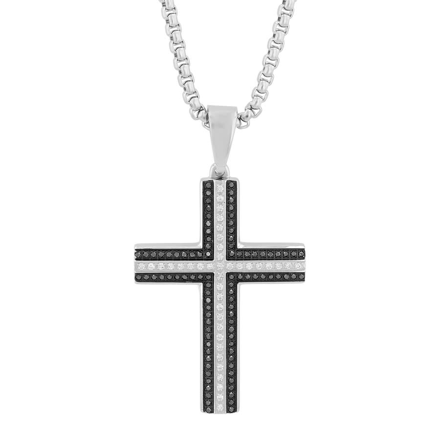 Shop Robert Alton 3/4ctw Diamond Stainless Steel With Black &white Cross Pendant In Two-tone