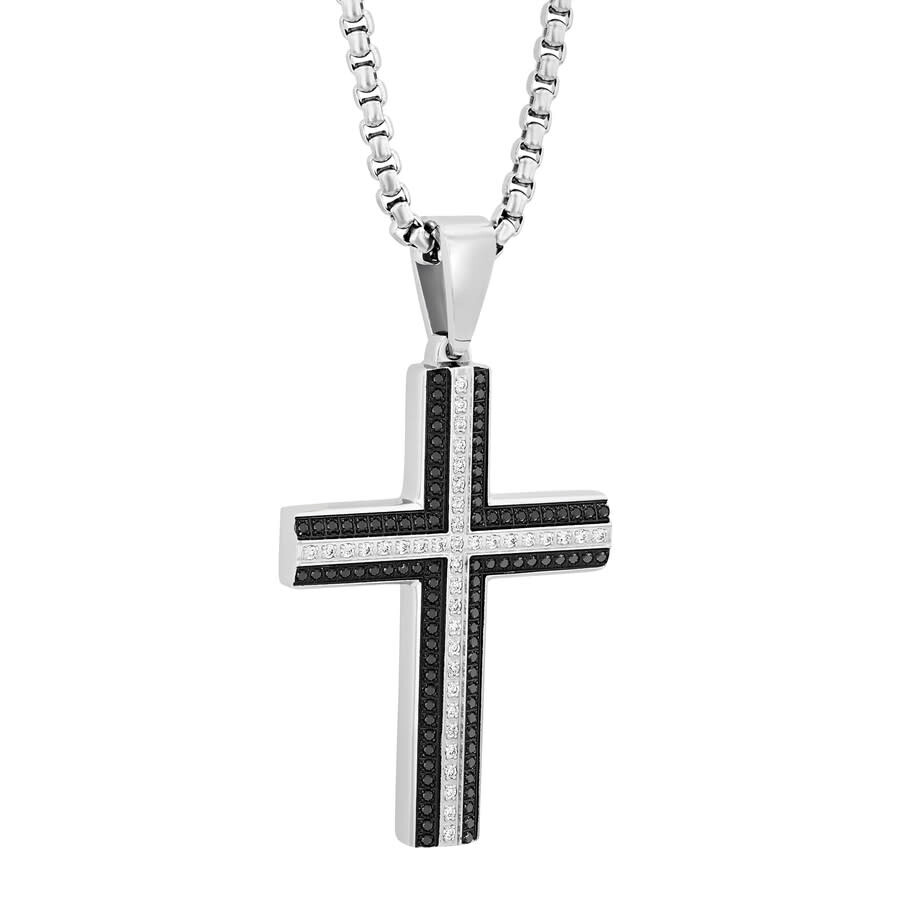 Shop Robert Alton 3/4ctw Diamond Stainless Steel With Black &white Cross Pendant In Two-tone