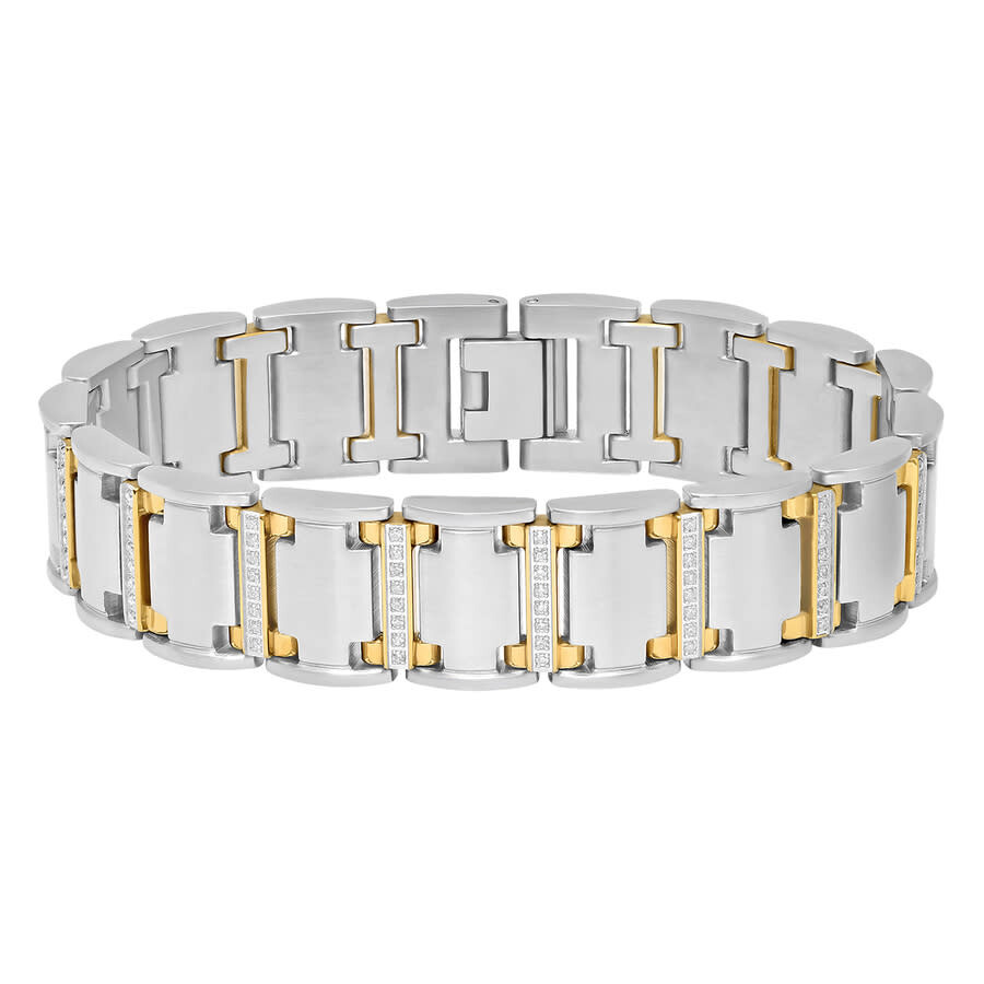 Shop Robert Alton 3/4ctw Diamond Stainless Steel With Yellow Finish Men's Link Bracelet In Two-tone