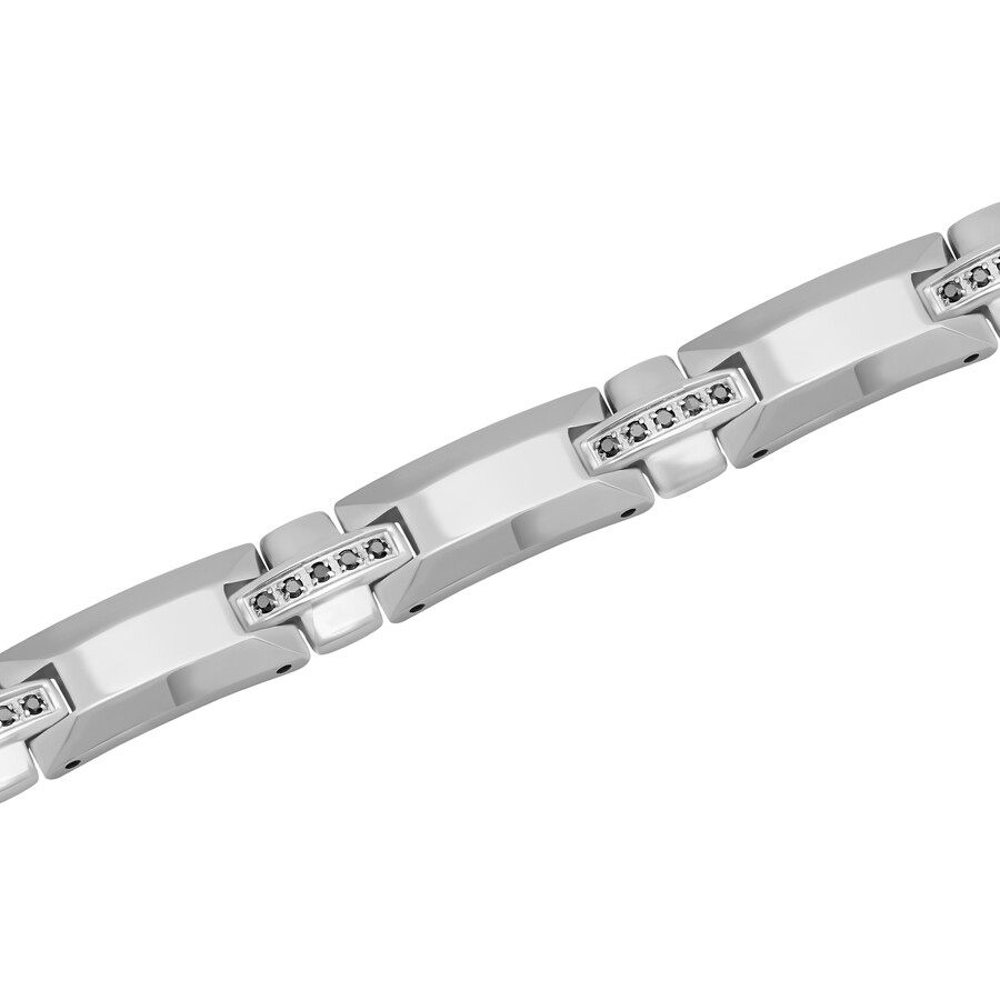 Robert Alton 3/8ctw Black Diamond Tungsten And Stainless Steel High Polish Men's Link Bracelet In Silver-tone