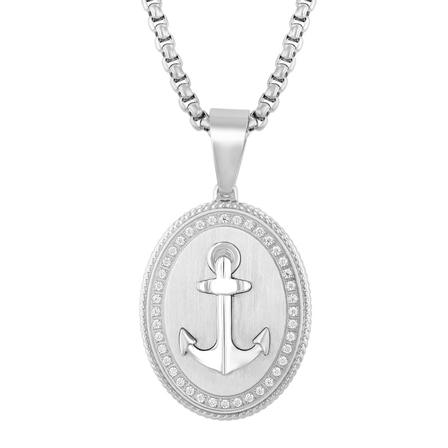 Robert Alton 3/8ctw Diamond Stainless Steel Anchor Medallion Pendant In Silver Tone