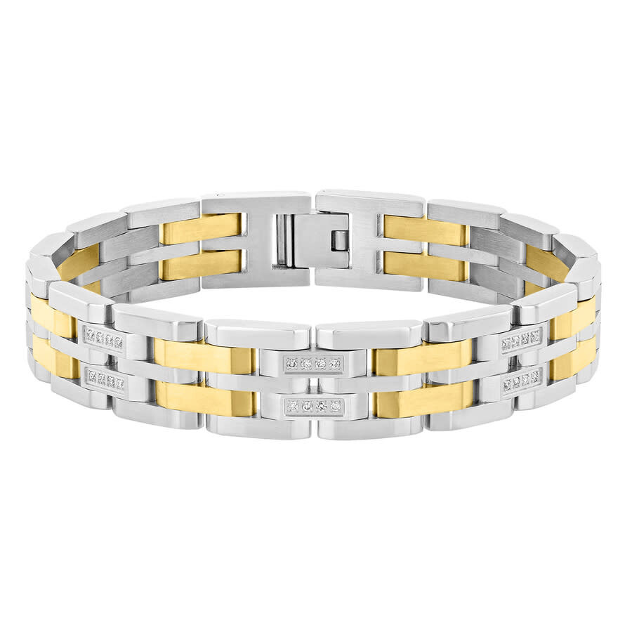 Shop Robert Alton 3/8ctw Diamond Stainless Steel With Yellow Finish Men's Link Bracelet In Two-tone