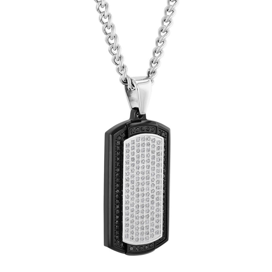 Robert Alton 7/8ctw White And Black Diamond With Black Finish Stainless Steel Dog Tag Pendant In Two-tone