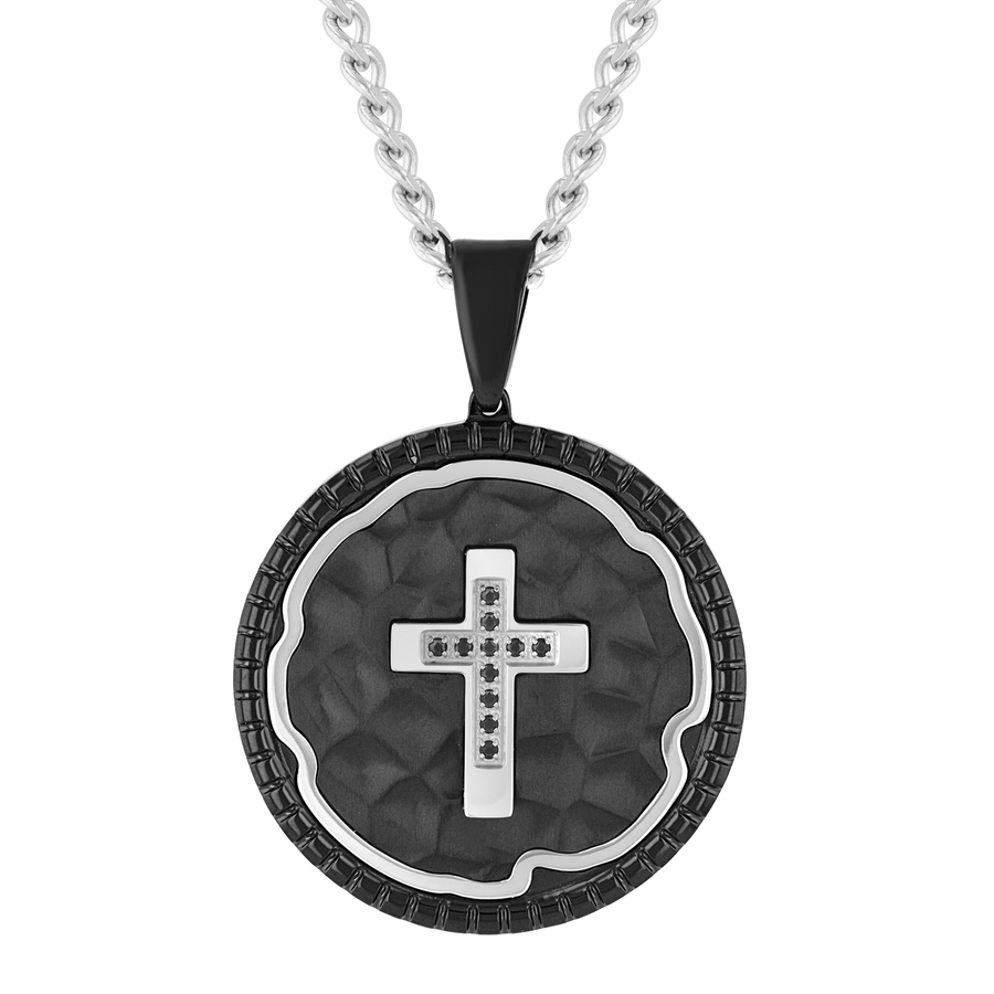 Robert Alton Black Diamond Accent Stainless Steel Black Finish Medallion Pendant