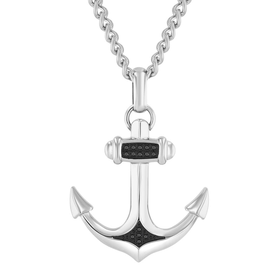 Robert Alton Black Diamond Accent Stainless Steel With Black Finish Anchor Pendant In Two Tone