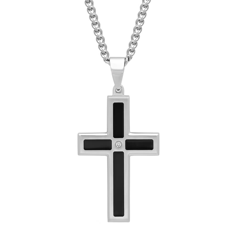 Shop Robert Alton Diamond Accent Stainless Steel & Resin Cross Pendant In Two-tone