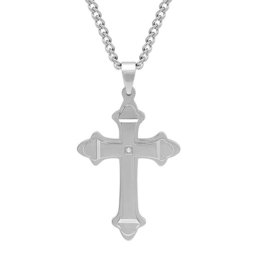 Shop Robert Alton Diamond Accent Stainless Steel Stacked Cross Pendant In White