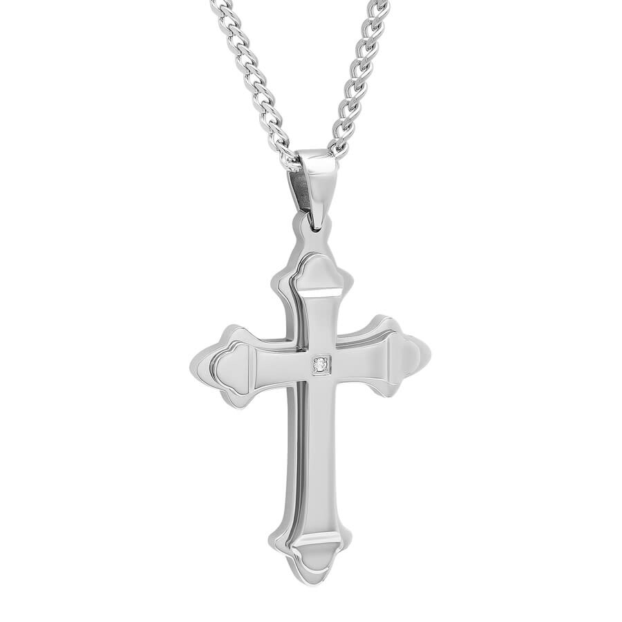 Shop Robert Alton Diamond Accent Stainless Steel Stacked Cross Pendant In White