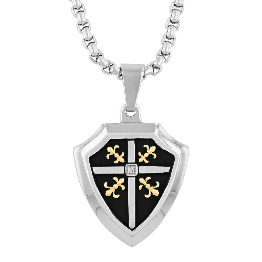 Shop Robert Alton Diamond Accent Stainless Steel With Black Finish Shield Pendant In Tri-color