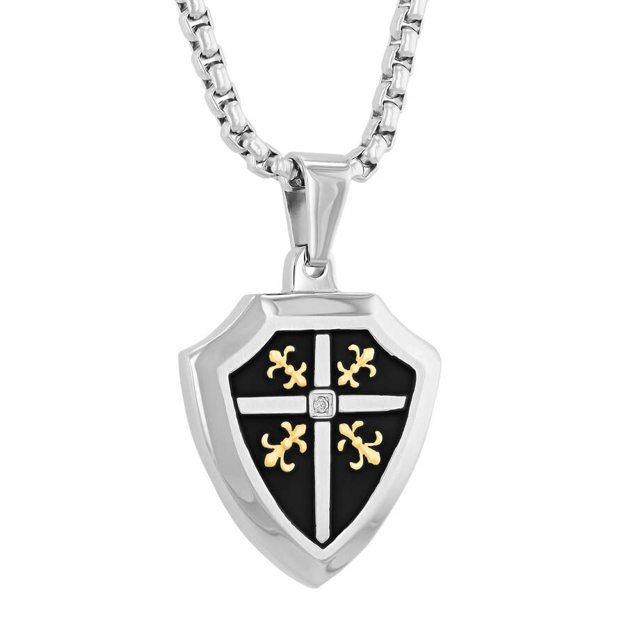 Shop Robert Alton Diamond Accent Stainless Steel With Black Finish Shield Pendant In Tri-color