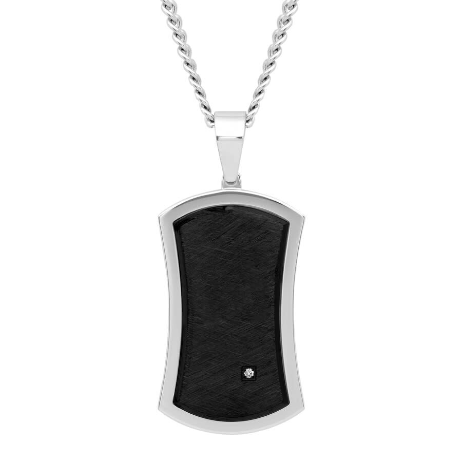 Robert Alton Diamond Accent Stainless Steel With Black & White Finish Dog Tag Pendant In Two-tone